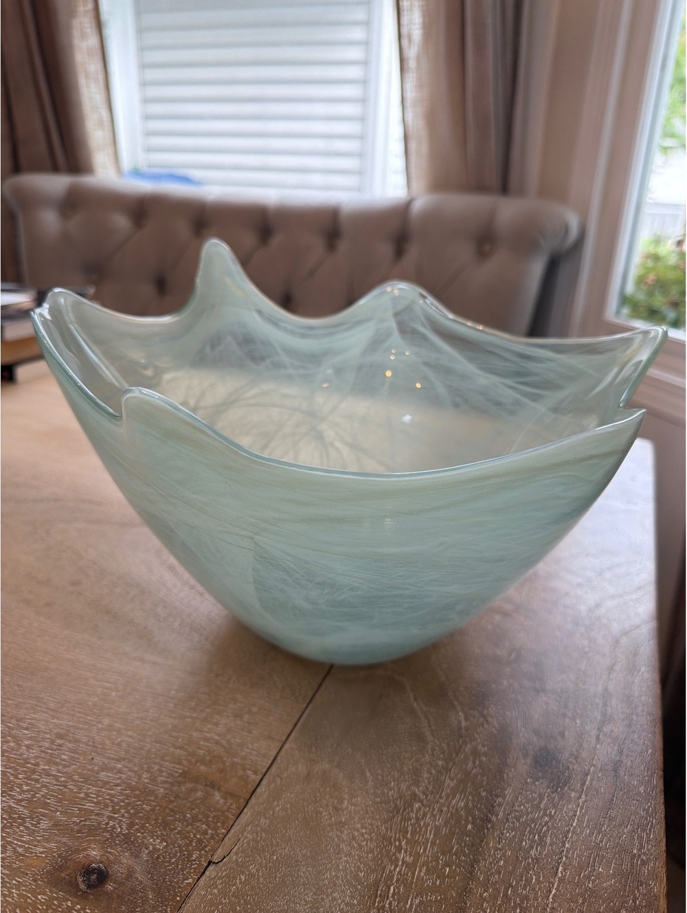 Napa Home & Garden "Ciela" Large Hand-Blown Art Glass Ruffled Handkerchief Bowl